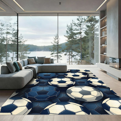 Blue Soccer Ball Geometric Hexagon Texture Rug