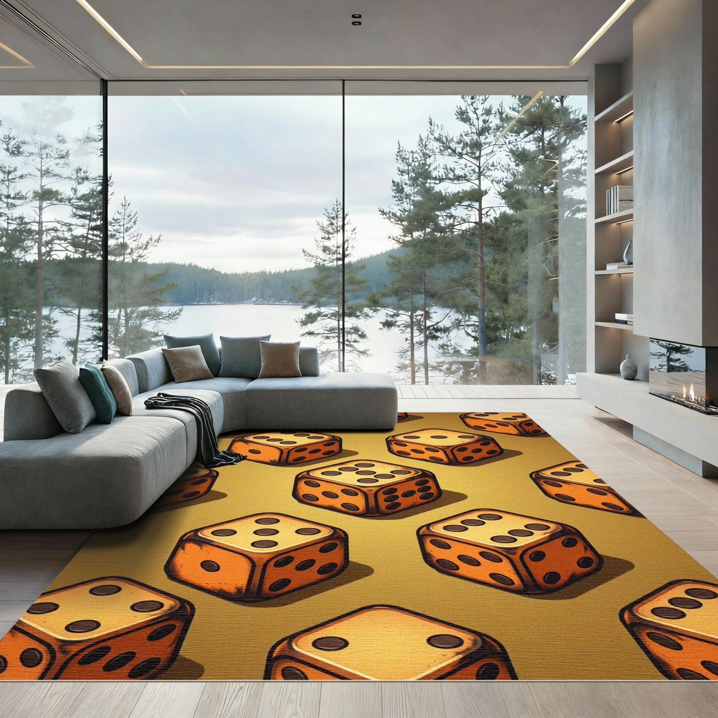 Golden Geometric Dice Game Art Rug
