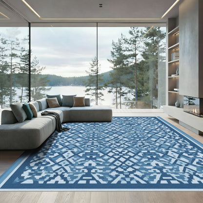 Geometric Diamond Medallion Indigo Rug