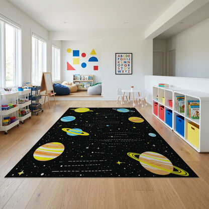 Vibrant Cosmic Planets Rings Stars Rug 2