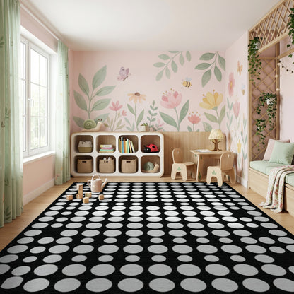 Modern Black White Dot Grid Rug