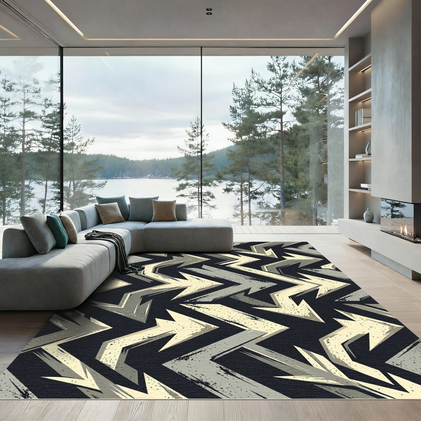 Industrial Beige and Grey Arrow Zigzag Rug