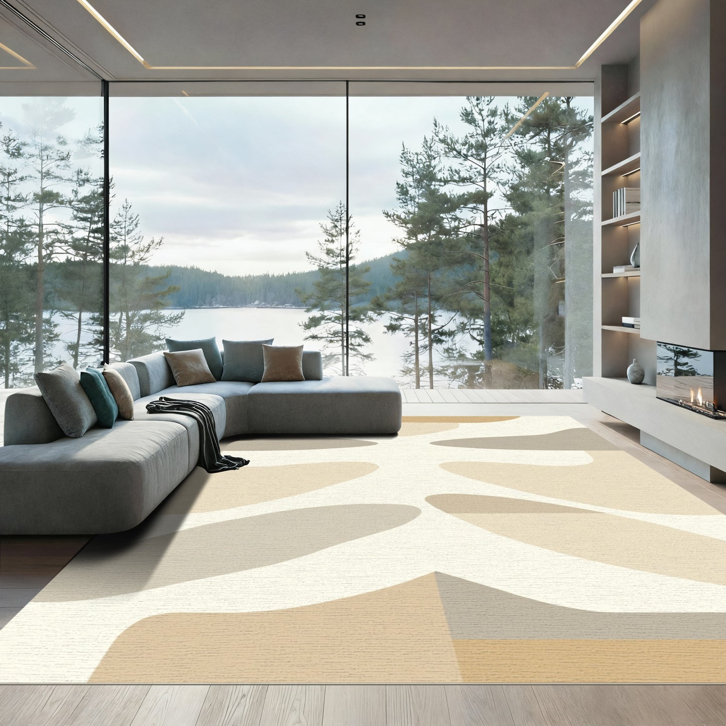 Cream Beige Abstract Organic Shapes Rug