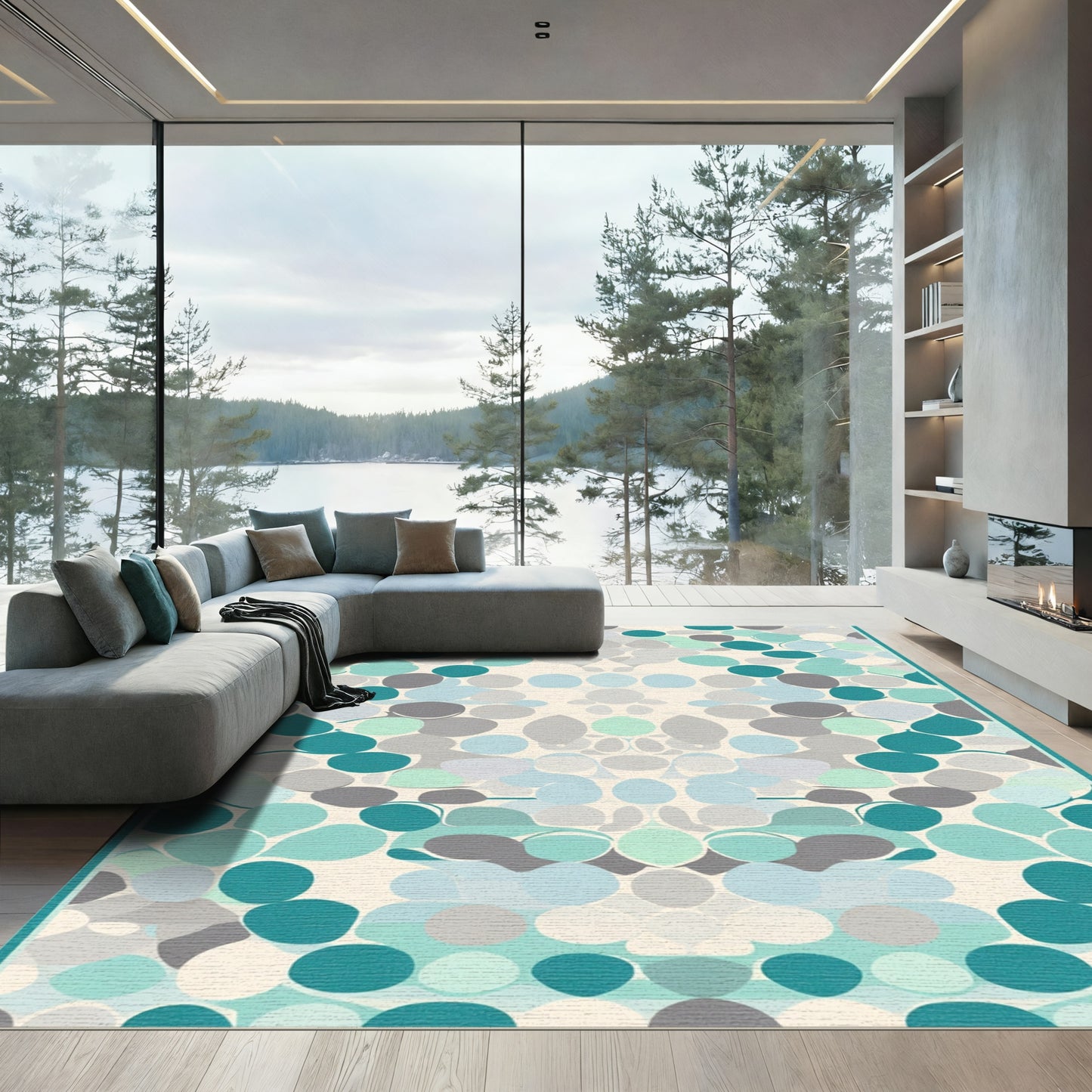 Aqua Gray Blue Pebble Rhapsody Rug