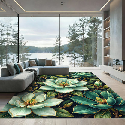 Jade Magnolia Blossom Floral Arrangement Rug