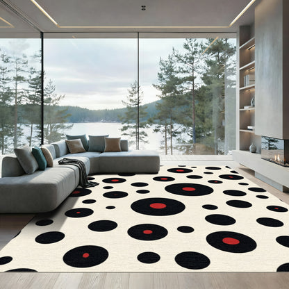 Black Red Dot Polka Modern Field Rug