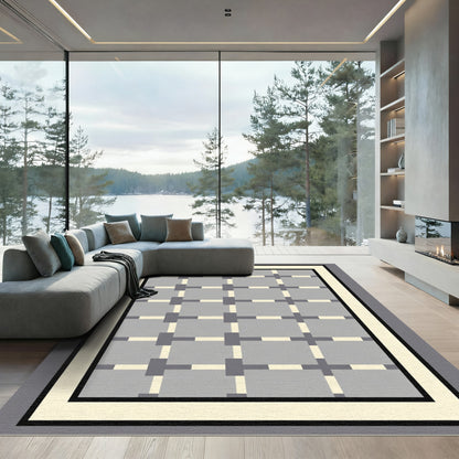 Geometric Interlocking Gray Square Rug