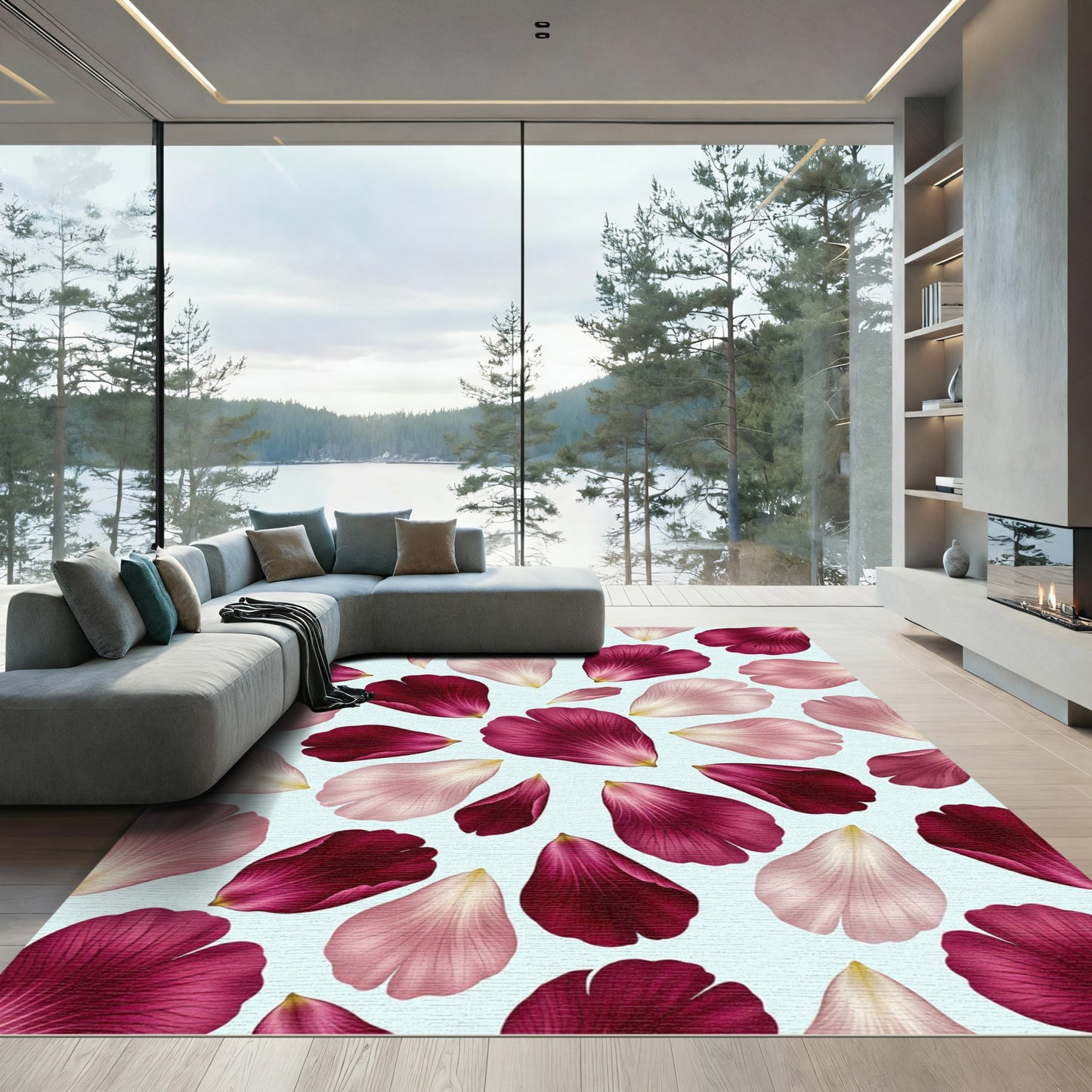 Radiant Rose Petals Scattering Rug
