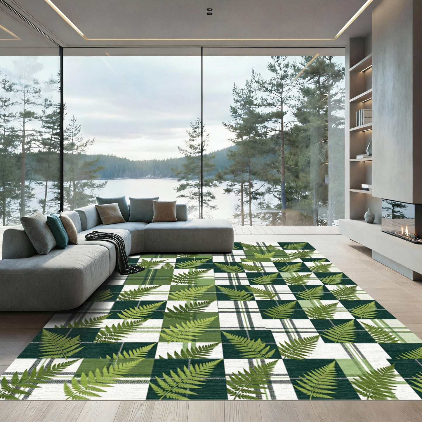 Gingham And Fern Overlay Rug