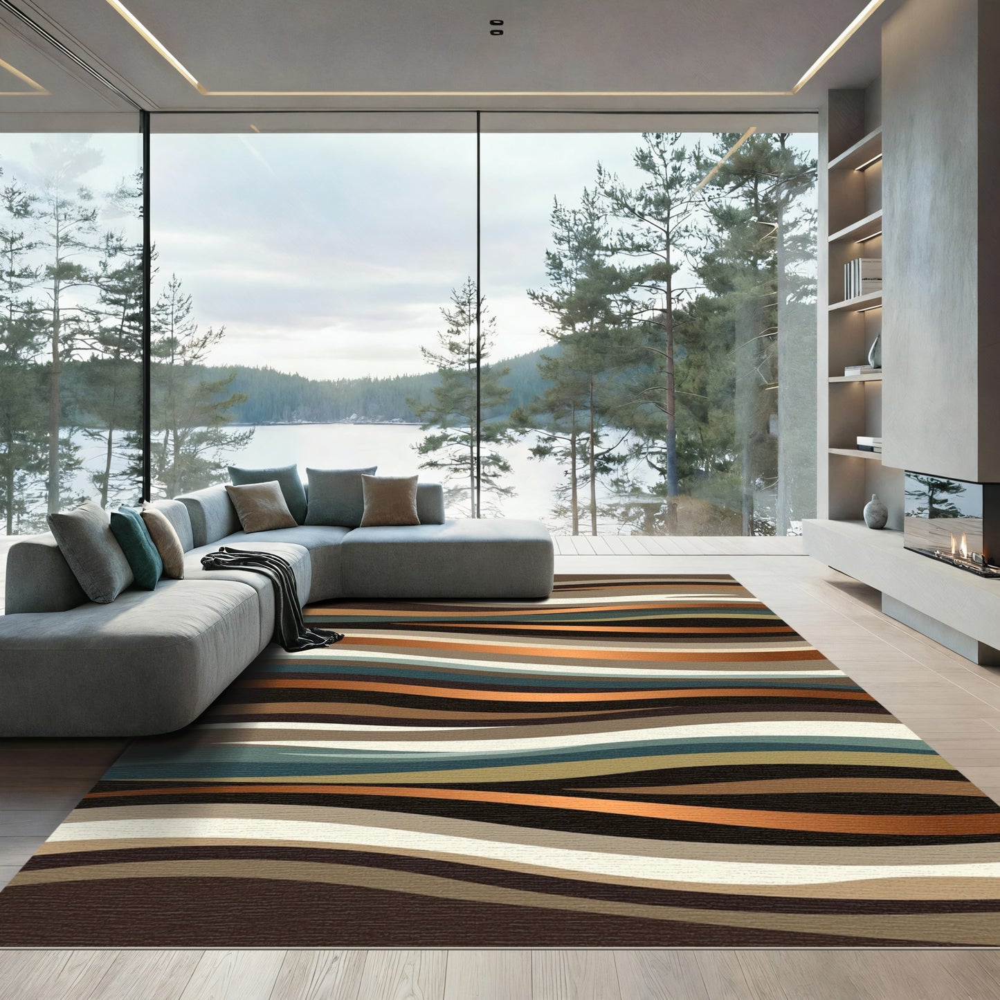Earthy Tones Layered Wave Rug
