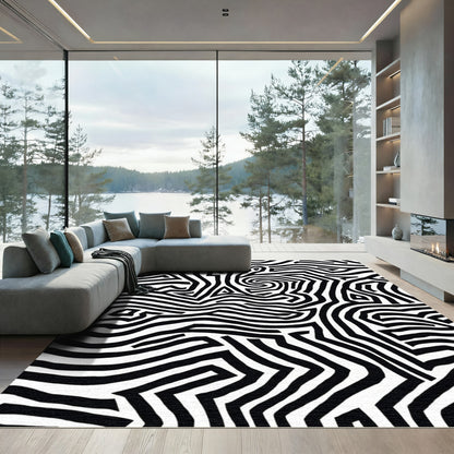 Black and White Abstract Maze Lines Rug