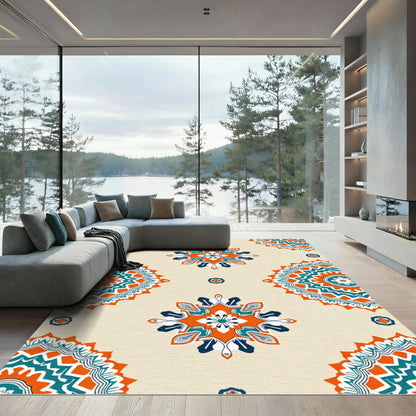 Orange Teal Symmetrical Medallion Rug