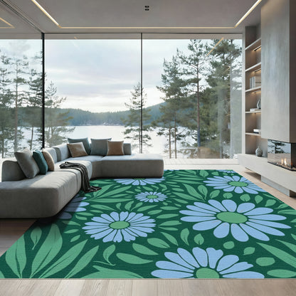 Light Blue Daisy Garden Foliage Rug