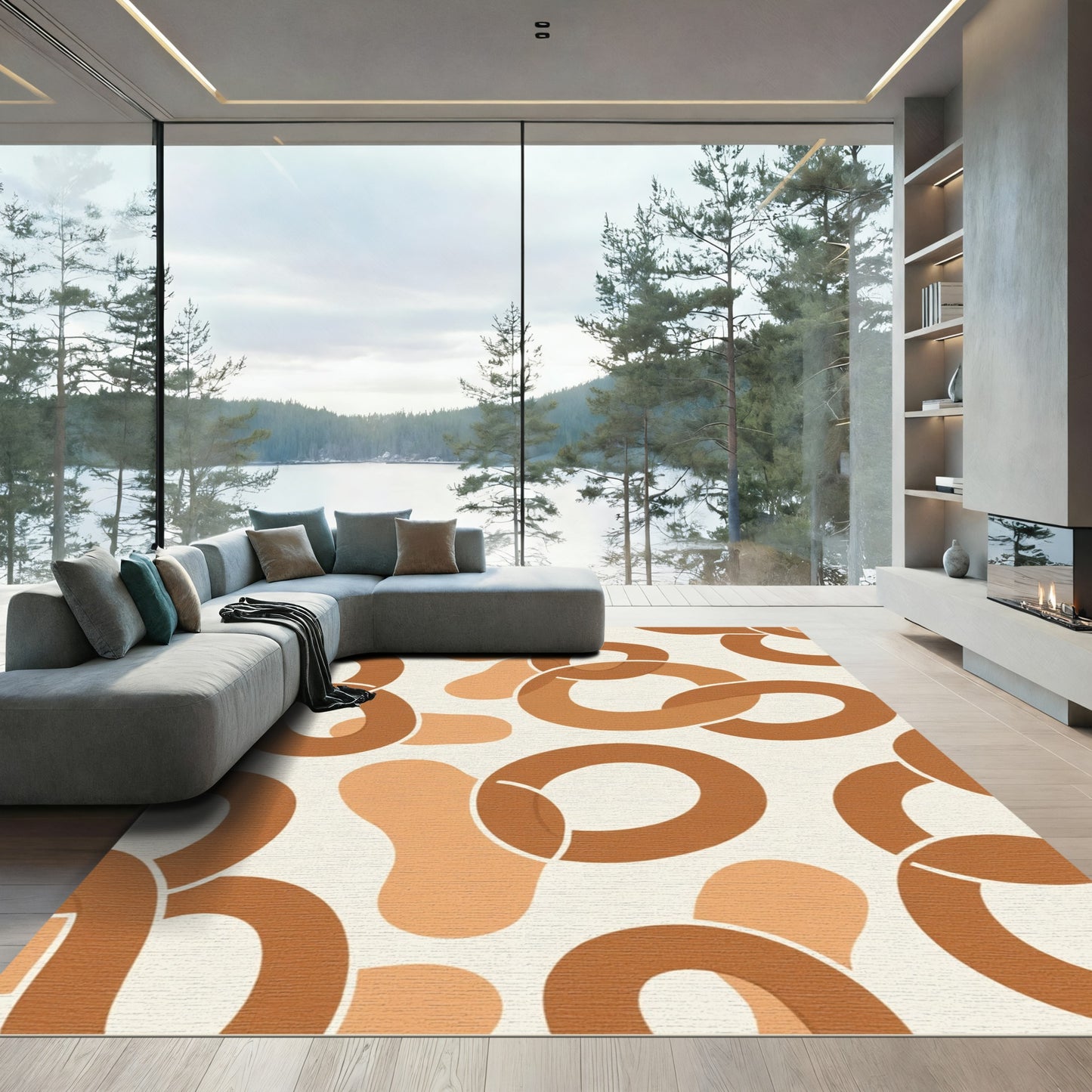 Earthy Tones Interlocking Rings Rug