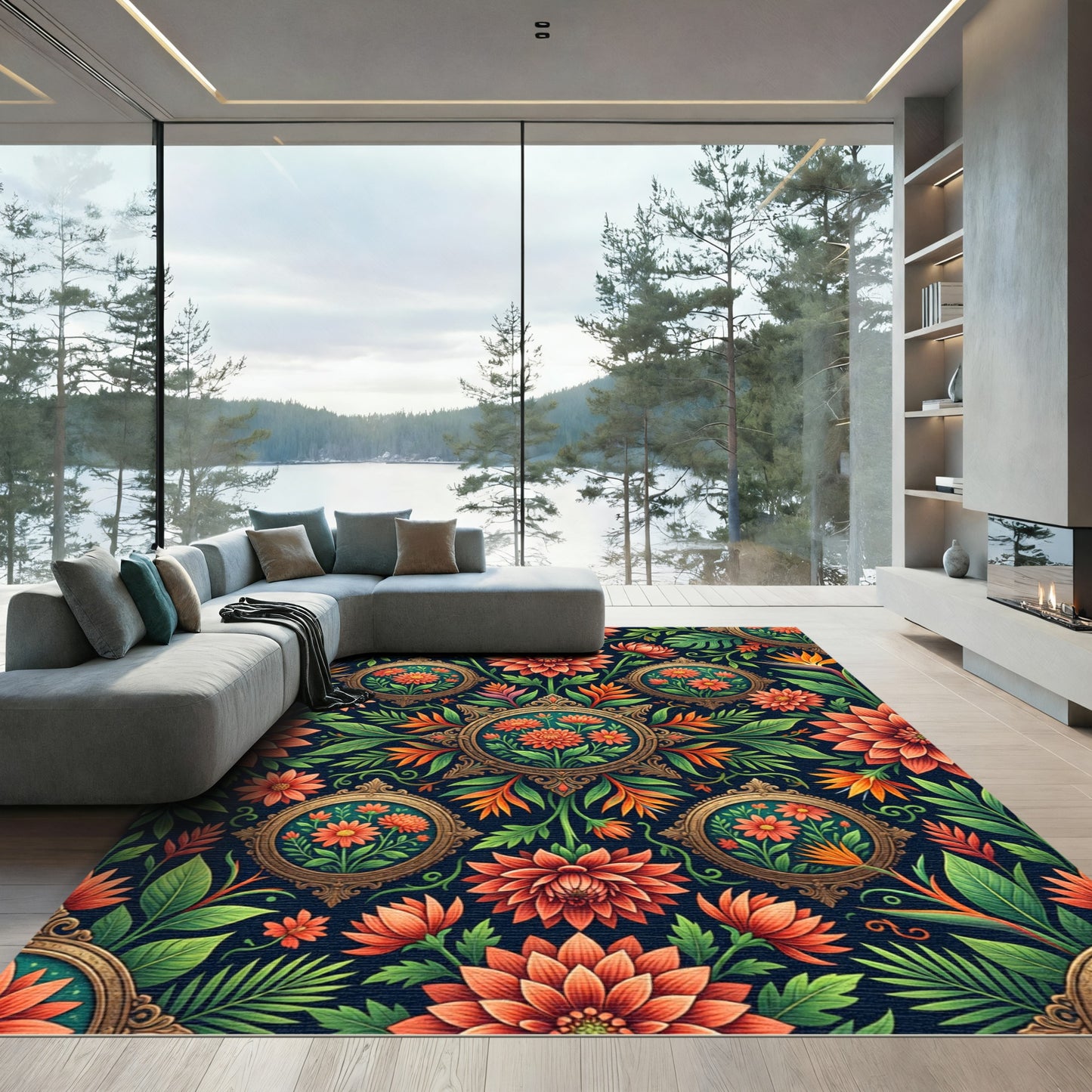 Vibrant Floral Medallion Botanical Garden Rug