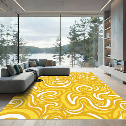Golden Swirl Abstract Flow Rug
