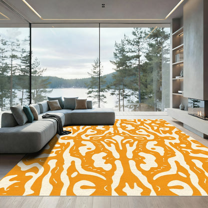 Bright Orange Organic Swirl Inlay Rug