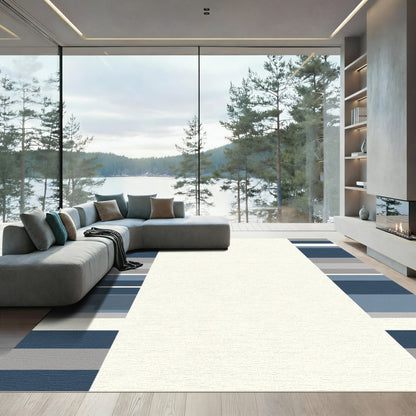 Modern Navy Gray Horizontal Stripe Rug