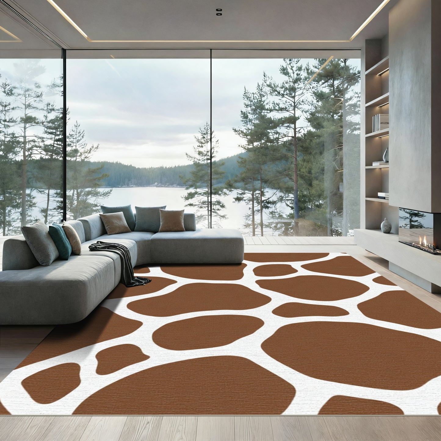 Brown White Giraffe Spot Accents Rug
