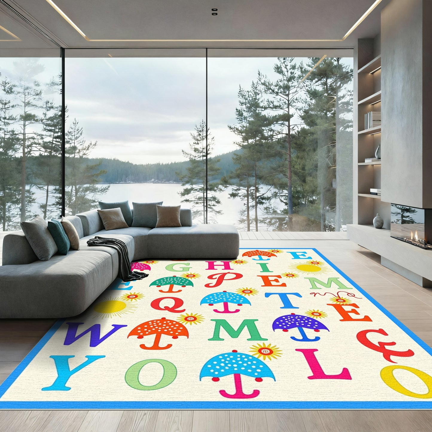 Alphabet Umbrellas Sunburst Pattern Rug