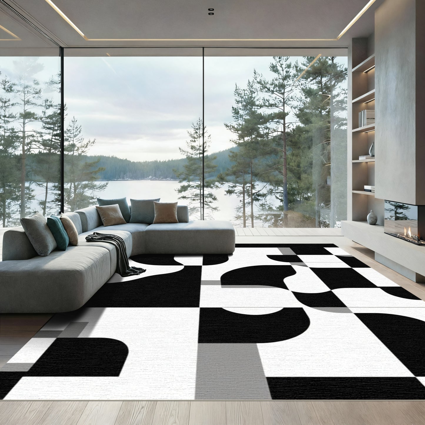 Monochromatic Abstract Geometric Composition Rug