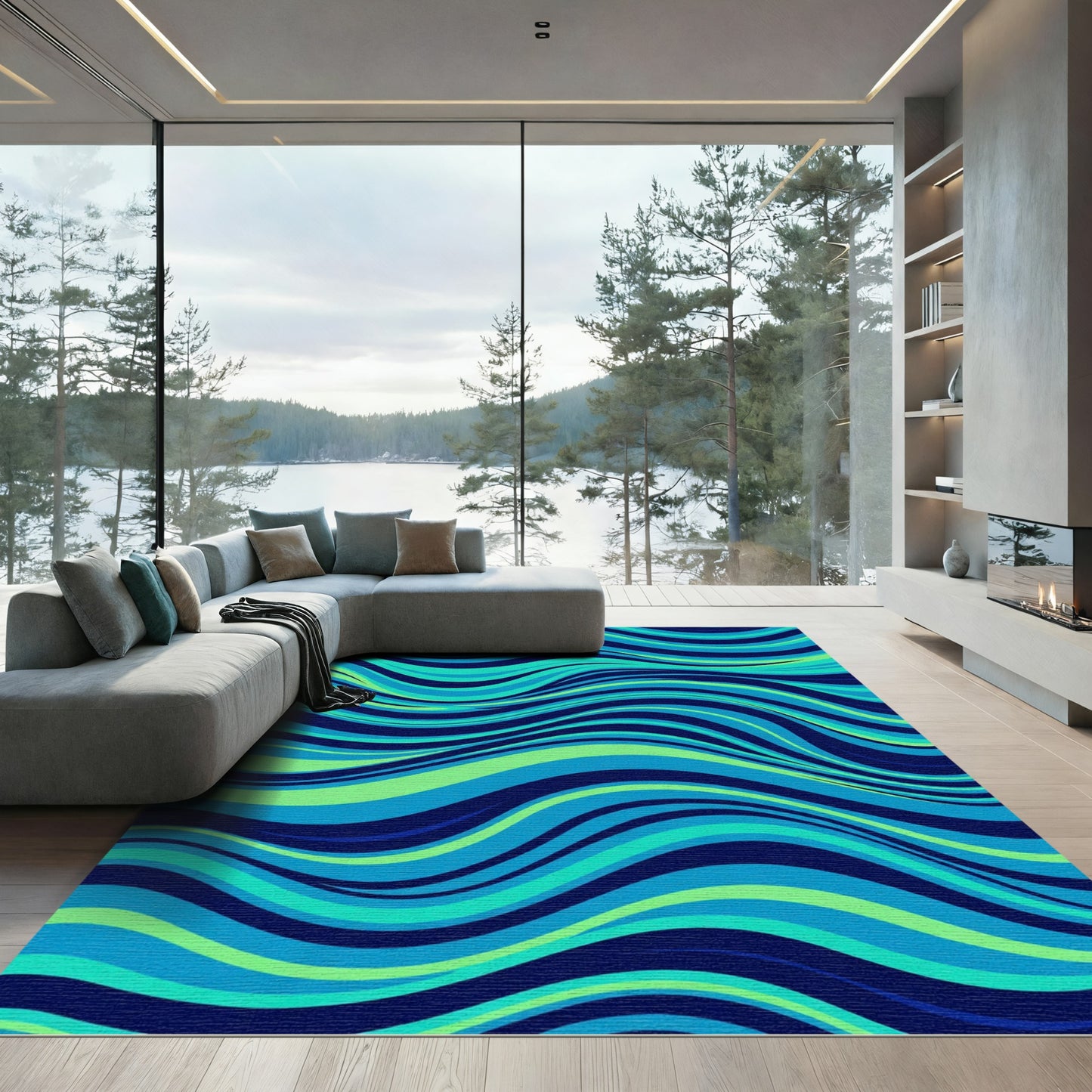 Aqua Blue Ocean Wave Ripples Rug