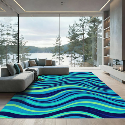 Aqua Blue Ocean Wave Ripples Rug