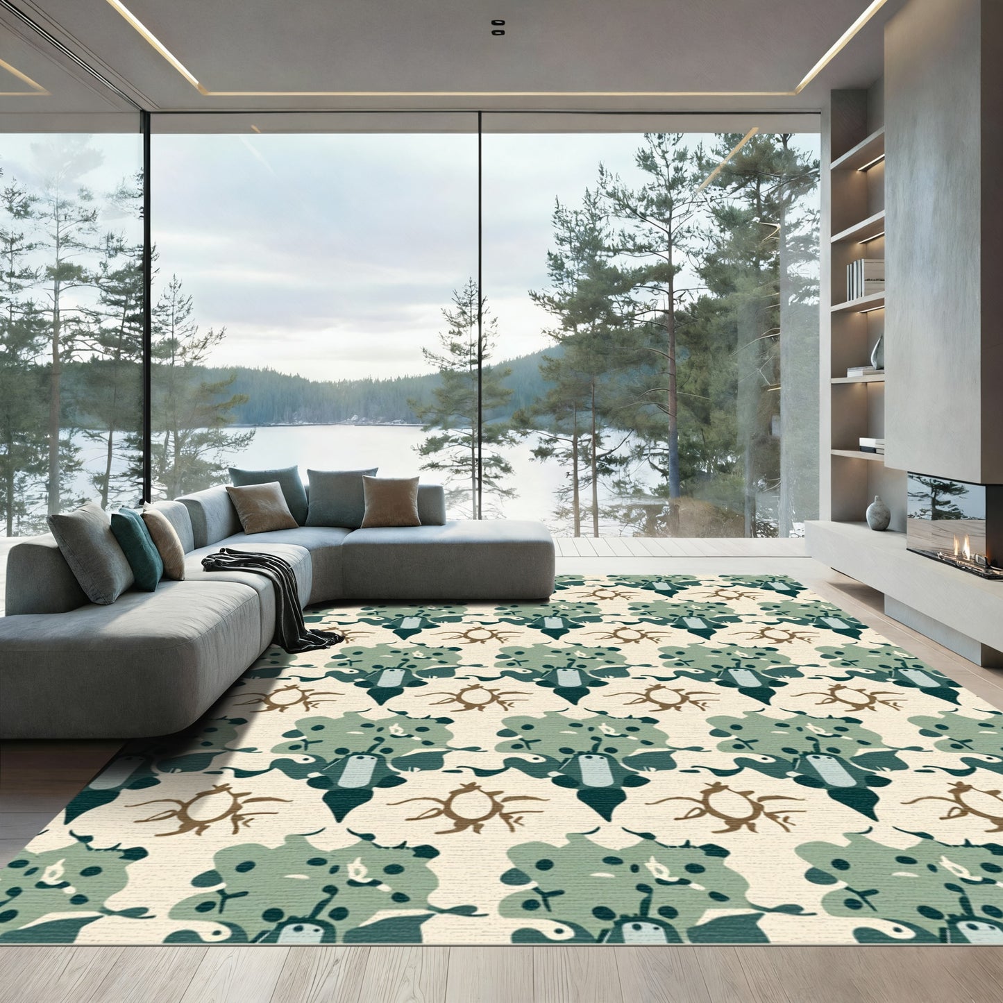Earthy Tones Abstract Spiders Floral Rug