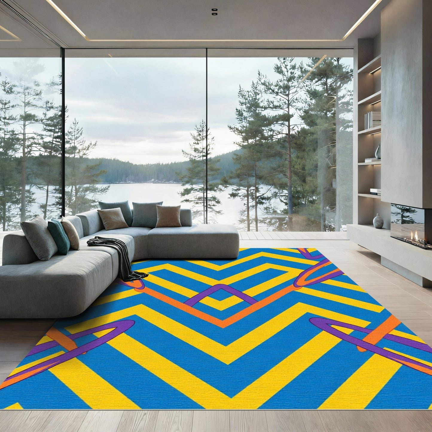 Bold Blue Yellow Chevron Abstract Sweep Rug