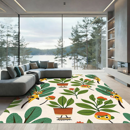 Whimsical Yellow Creature Garden Folk Art Rug