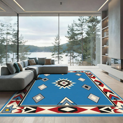 Bold Blue Geometric Diamond Aztec Rug