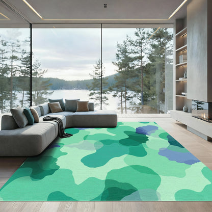Teal Abstract Organic Shape Collage Rug