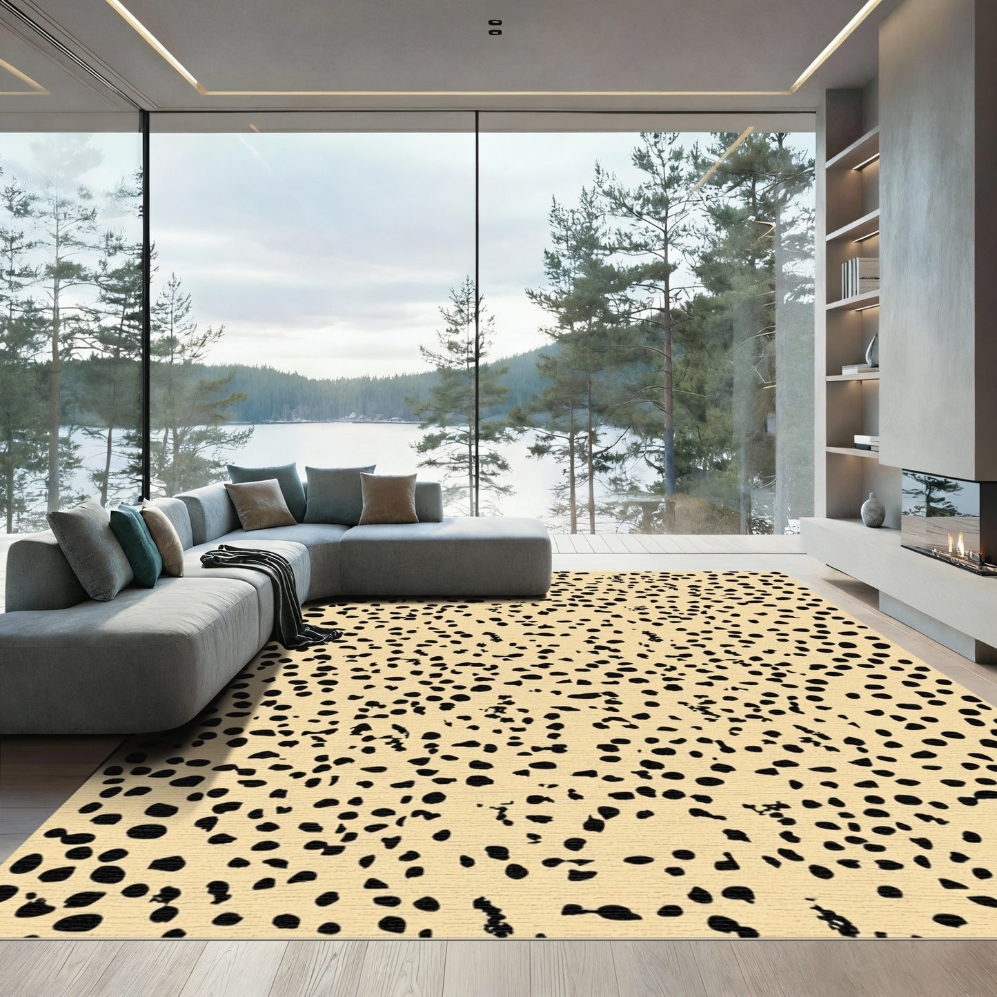 Beige Black Organic Spot Rug