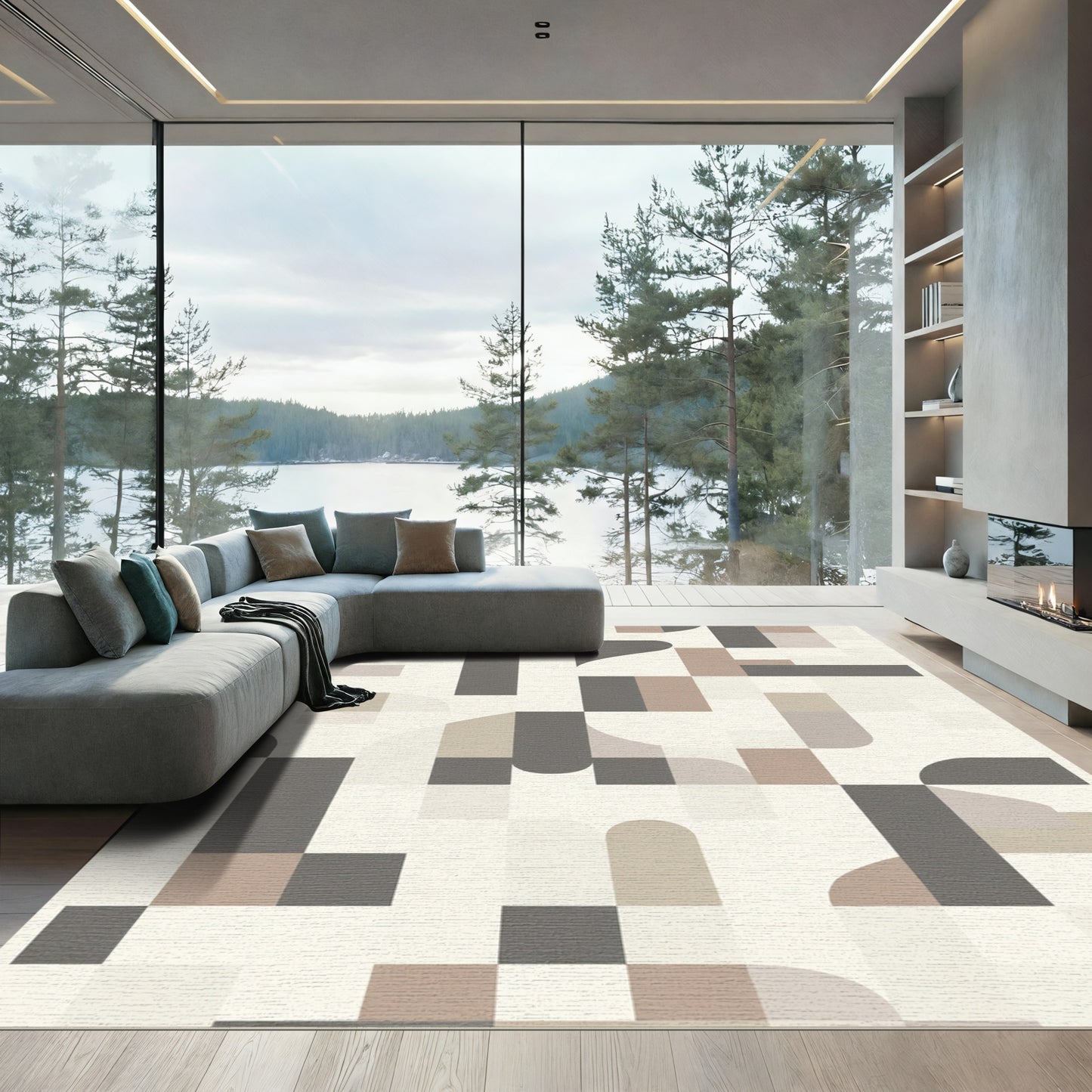 Geometric Blocks Neutral Palette Rug