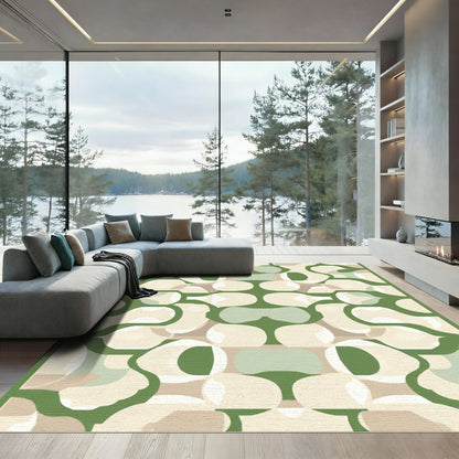 Green Cream Organic Midcentury Organic Rug