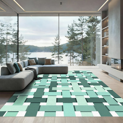 Sage Teal Overlapping Woven Geometric Rug