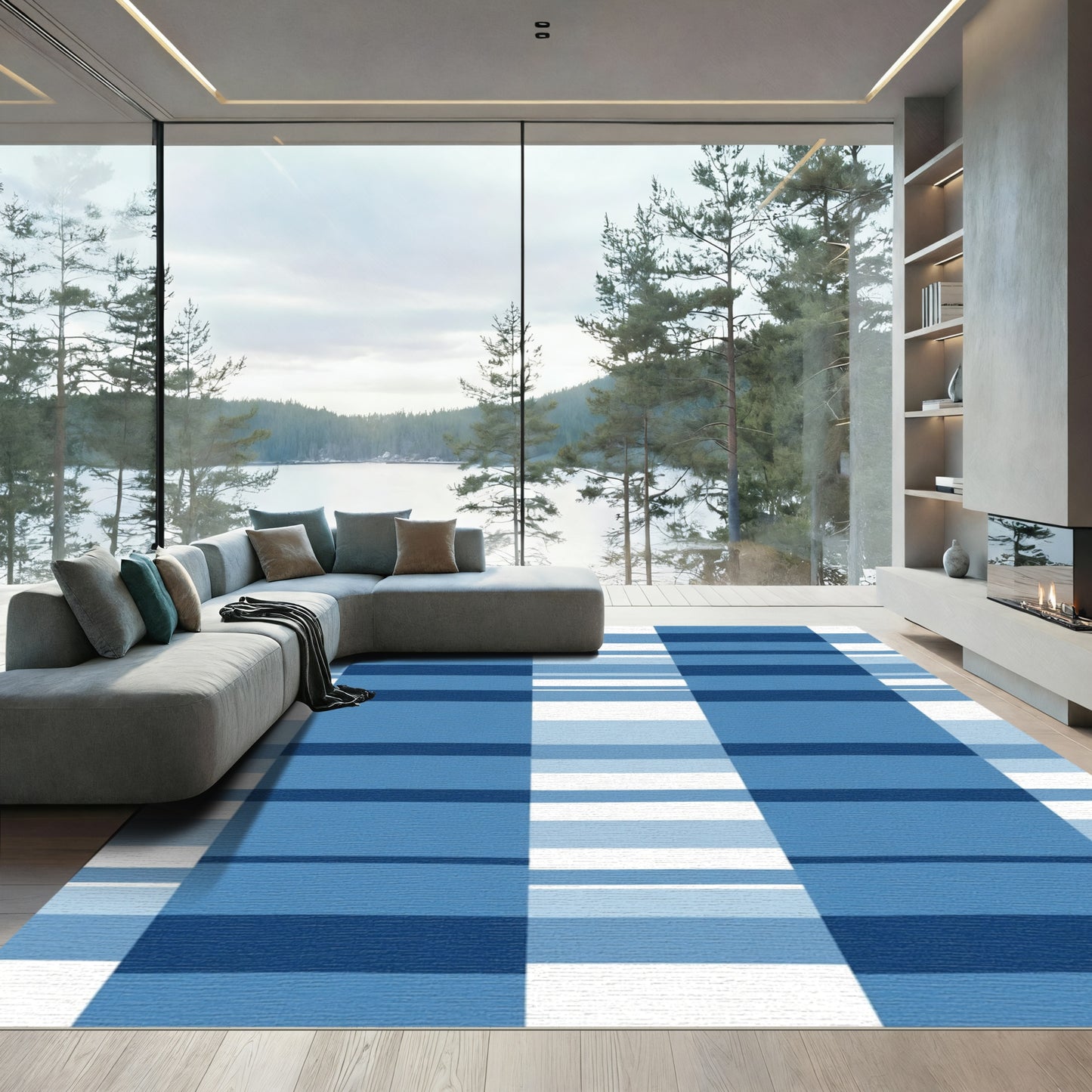 Indigo Blue Plaid Stripes Rug