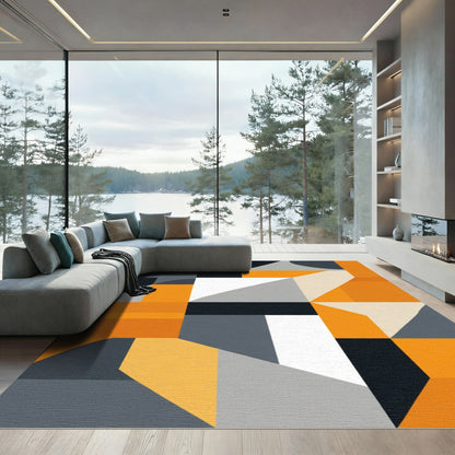Bold Geometric Orange and Gray Blocks Rug