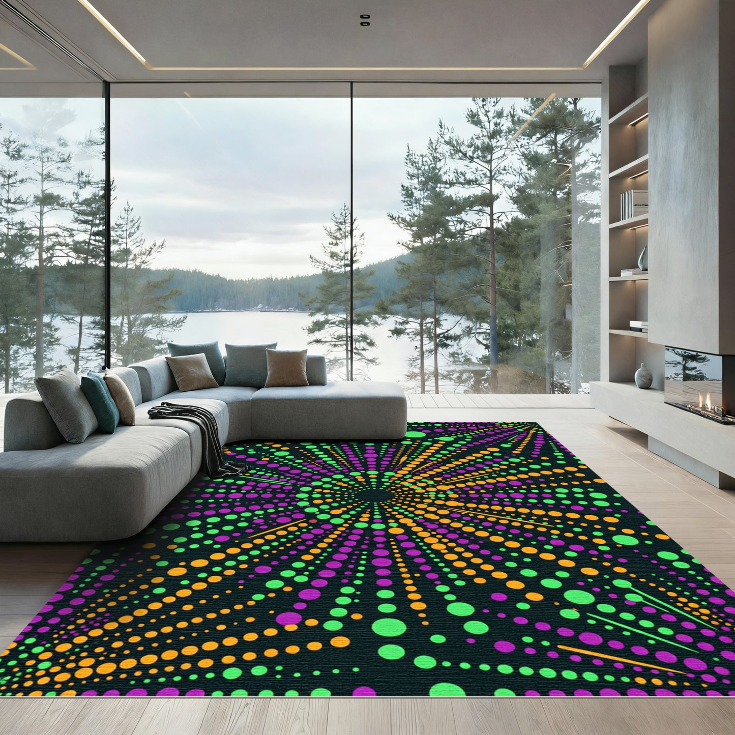 Vibrant Neon Dot Burst Geometric Rug