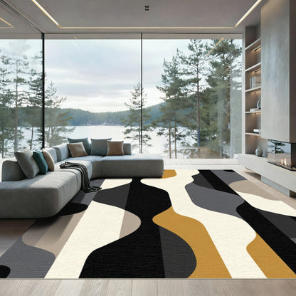 Abstract Ochre And Gray Flow Rug