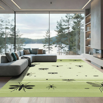 Whimsical Green Insect Flying Collage Rug