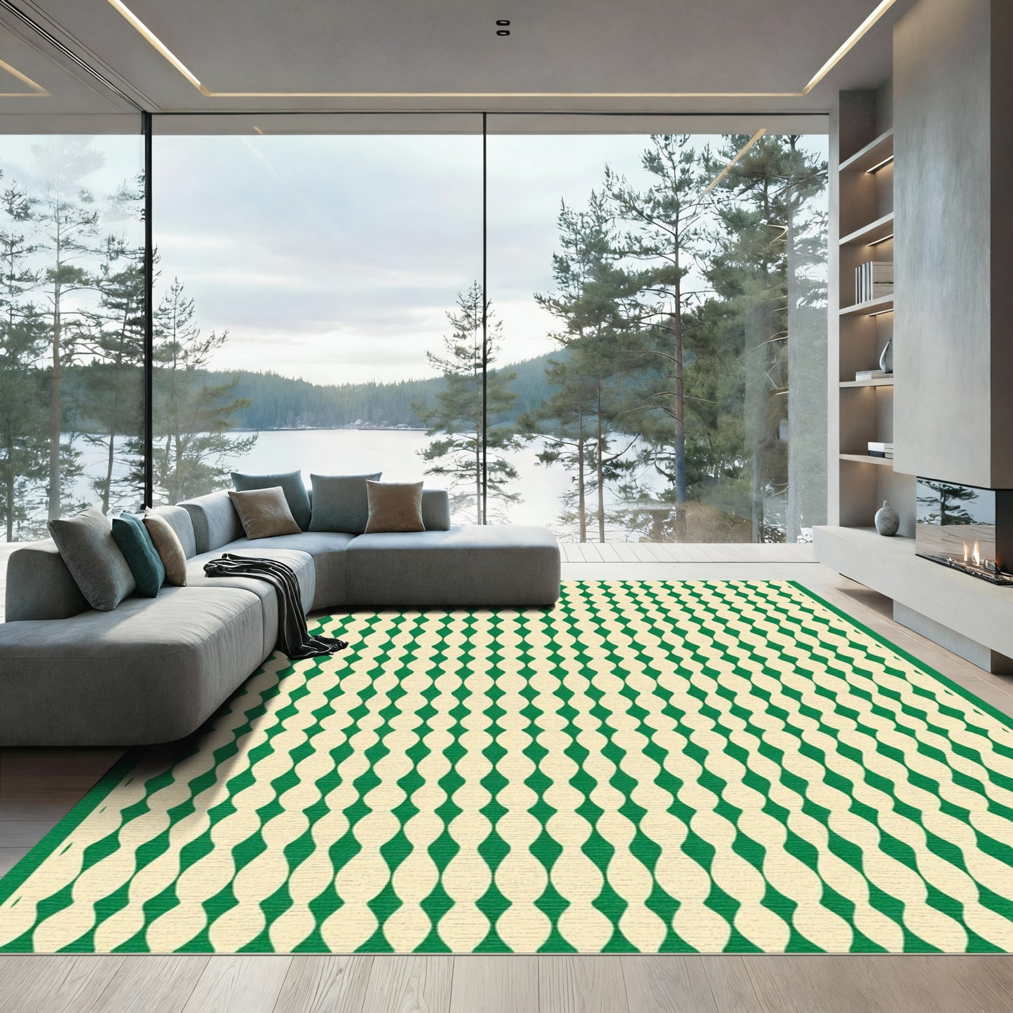 Green Cream Geometric Ogee Rug