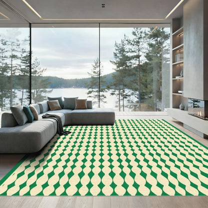 Green Cream Geometric Ogee Rug