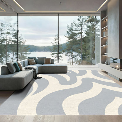 Light Gray Cream Abstract Swirl Rug