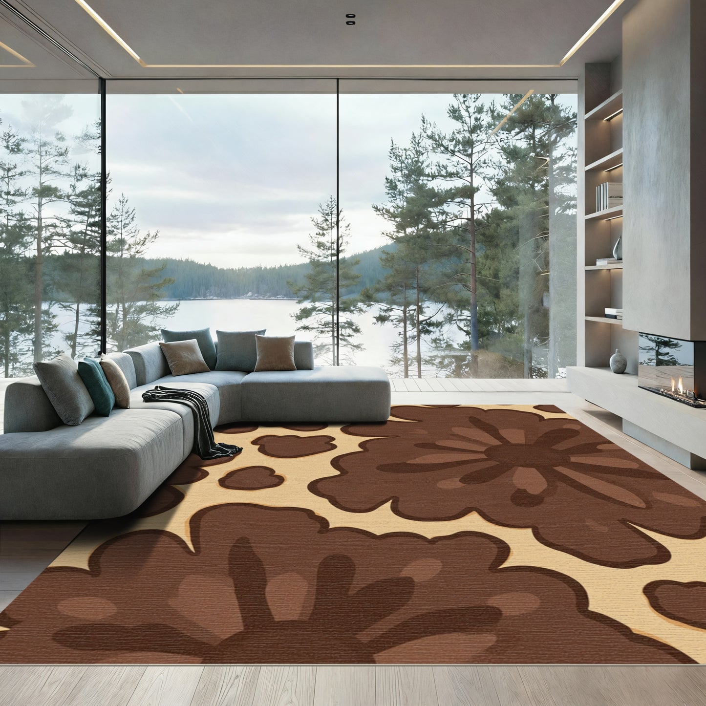 Retro Brown Floral Bloom Rug