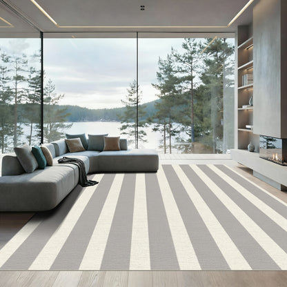Classic Gray Off-White Stripe Rug