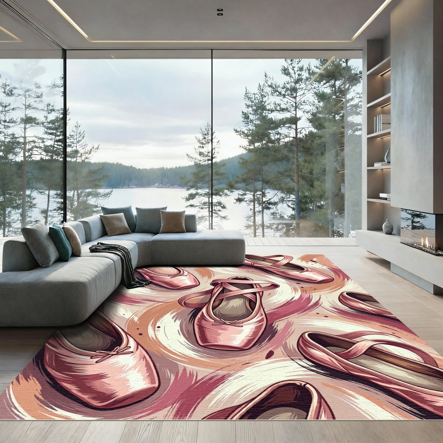 Pink Ballet Slippers Swirl Graphic Rug