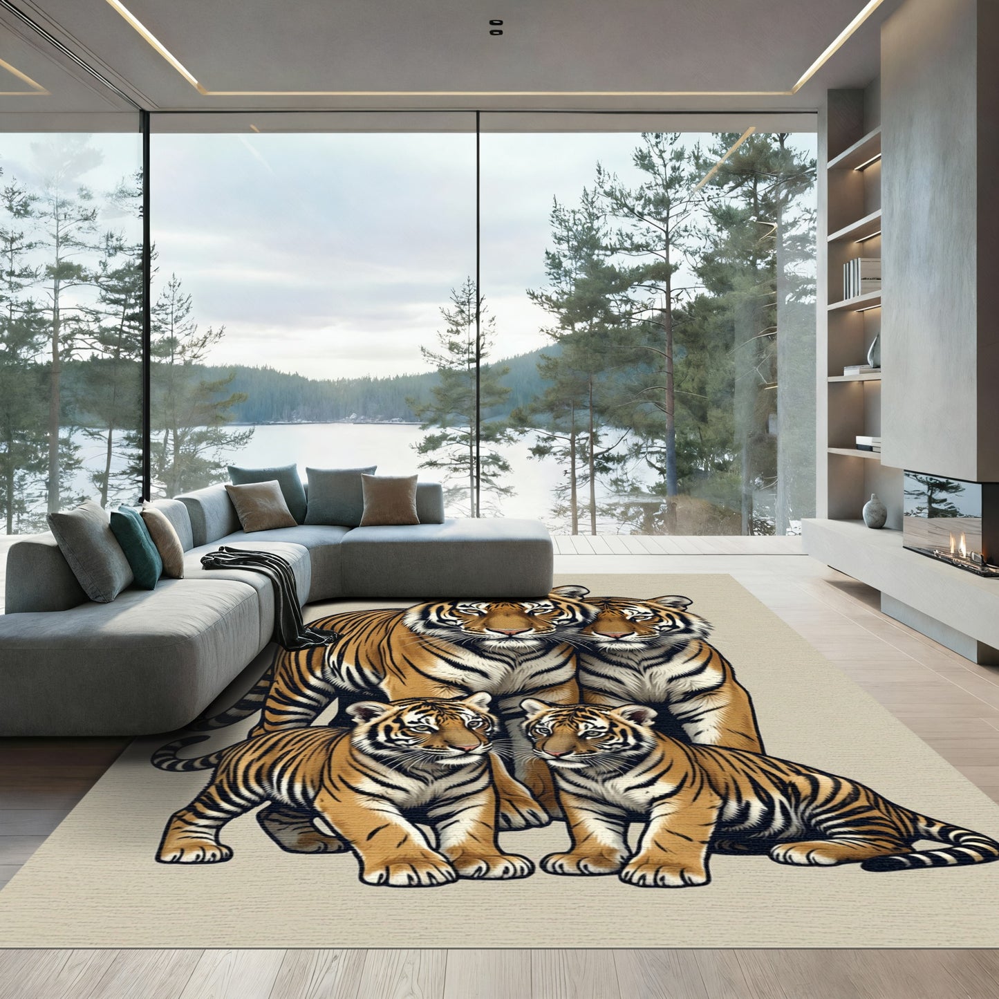 Majestic Tiger Family Portrait Rug