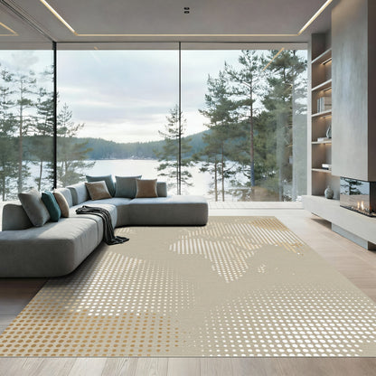 Subtle Tan World Map Halftone Dots Rug
