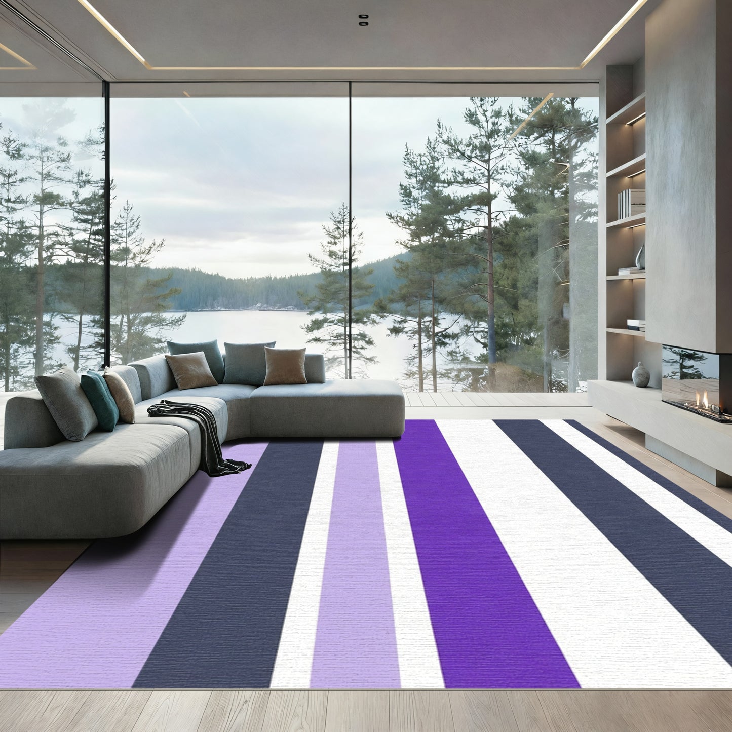 Modern Vertical Stripe Lavender Indigo Rug